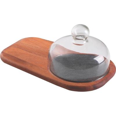 Tábua para Queijos Provence com Pedra Sabão e Tampa de Vidro em Madeira Mogno Africano Amadeirado