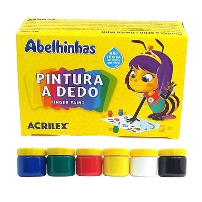 Tinta Têmpera Guache Pintura a Dedo 6 Cores Acrilex 6 Potes 30ML