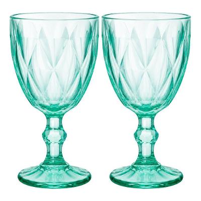 Taça Diamond para Vinho Água e Sucos Vidro Textura Diamante Verde Claro Hauskraft 320ML