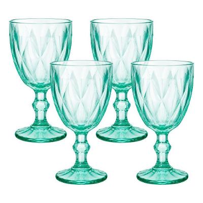 Taça Diamond para Vinho Água e Sucos Vidro Textura Diamante Jogo com 4 Unidades Verde Claro