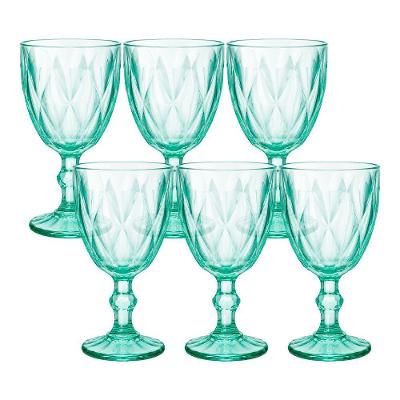 Taça Diamond para Vinho Água e Sucos Vidro com Textura Diamante Verde Claro Hauskraft 6 Unidades