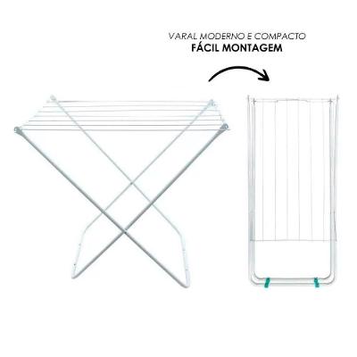 Varal de Chão Portátil Secagem Aço Retrátil para Ambientes Internos Branco Maxeb