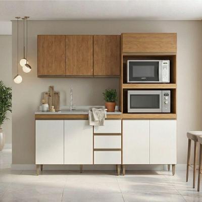 Cozinha Compacta Paris 4 Portas 2 Gavetas MDP 200CM Freijó e Branco