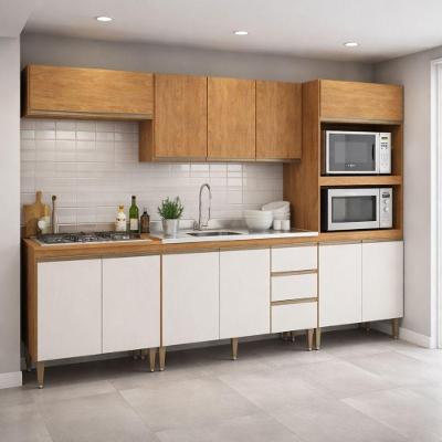 Cozinha Completa Paris 10 Portas 3 Gavetas MDP 280CM Freijó Branco