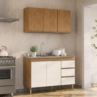 Cozinha Compacta Paris 2 Peças MDP 120CM Freijó e Branco Menu Móveis