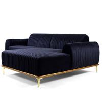 Sofá 3 Lugares com Chaise Base de Madeira Euro 245 Cm Azul - 1