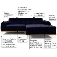 Sofá 3 Lugares com Chaise Base de Madeira Euro 245 Cm Azul - 2