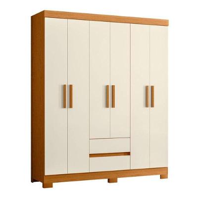 Guarda Roupa Casal Olimpia 6 Portas 2 Gavetas MDP Cinamomo Off White Albatroz Móveis