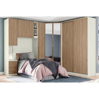 Guarda Roupa Closet De Quarto Canto Oblíquo Mc06 C- 2 Portas E 3 Gavetas C- Espelho Areia-jequitibá