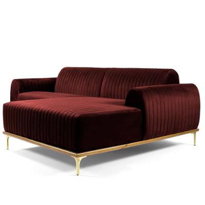 Sofá 3 Lugares com Chaise Base de Madeira Euro 245 Cm Vinho