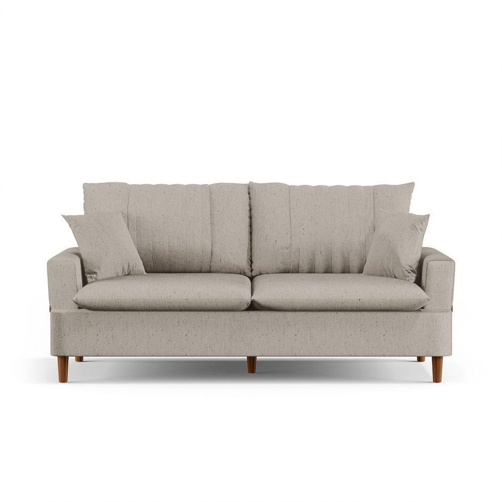 Sofá 3 Lugares 200Cm Com Almofadas Veras D05 Linho Bege - Mpozenato - 1