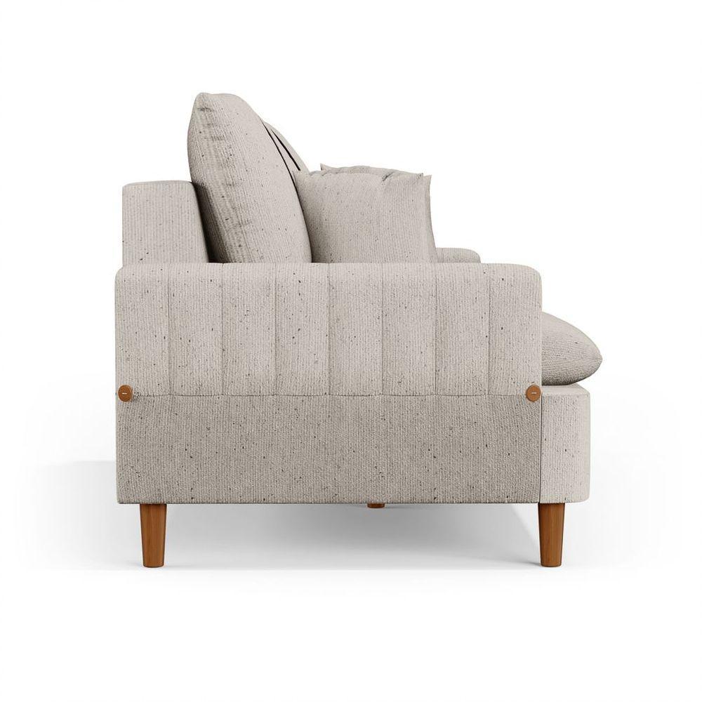 Sofá 3 Lugares 200Cm Com Almofadas Veras D05 Linho Bege - Mpozenato - 5