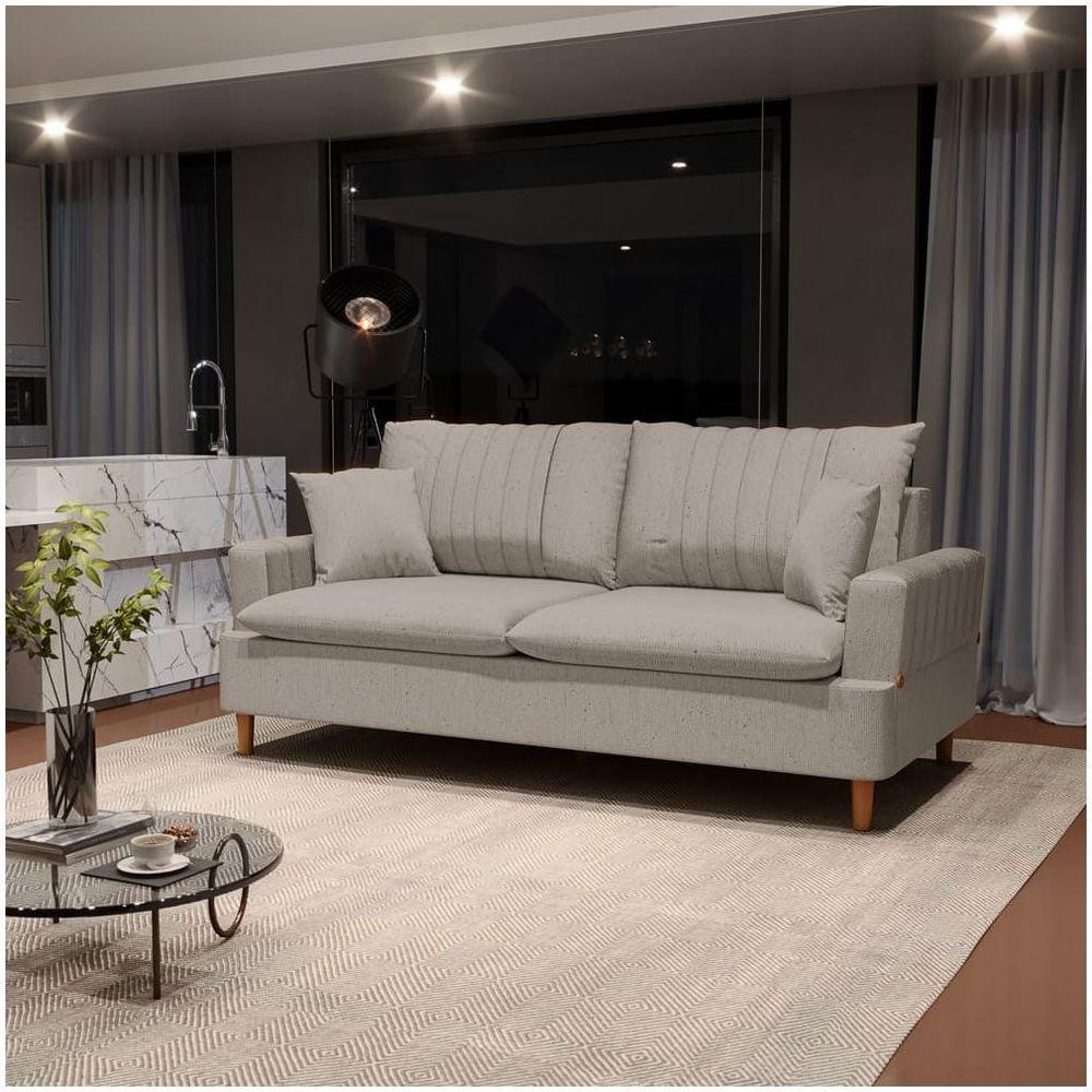 Sofá 3 Lugares 200Cm Com Almofadas Veras D05 Linho Bege - Mpozenato - 6