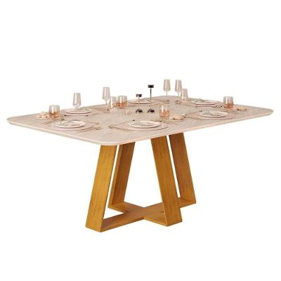 Mesa Para Cozinha Celeste Com Tampo Madeirado Com Vidro Curvo 170x90cm Cedro-quartzo Dj Móveis