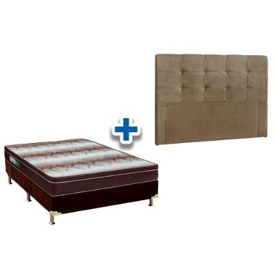 Cama Box Queen Crc + Colchão Ortopédico Light Ortobom + Cabeceira Clean Suede Marrom