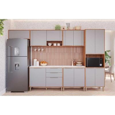 Kit Cozinha Áurea 6 Portas 2 Gavetas MDF 120CM Cinamomo e Platina MGM