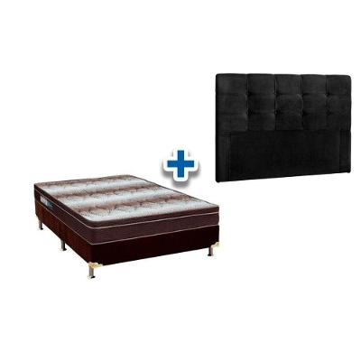Cama Box Queen Crc + Colchão Ortopédico Light Ortobom + Cabeceira Clean Suede Negro