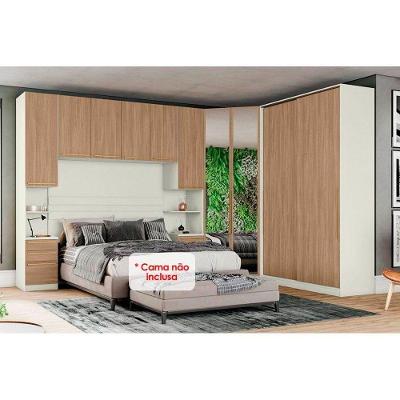 Quarto Casal Seletto 5 Peças (1 Armário Ponte 1 Closet 1 Guarda Roupa ) Areia-jequitibá