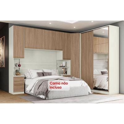 Quarto Casal Seletto 5 Peças (1 Armário Ponte 1 Guarda Roupa 1 Closet ) Areia-jequitibá