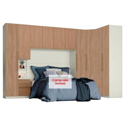 Quarto Casal 6 Peças (1 Armário Ponte 1 Closet 3 Guarda Roupas 1 Complemento) Areia-jequitibá