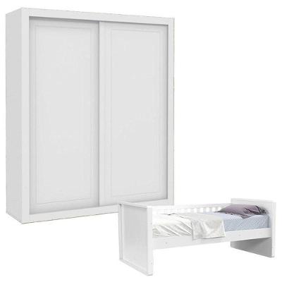 Cama Babá E Guarda Roupa Infantil 2 Portas Tutto New Branco Acetinado - Matic