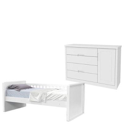 Cama Babá e Cômoda Infantil Tutto New 4 Gavetas MDF Branco Acetinado