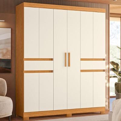 Guarda Roupa Solteiro 10 Portas 2 Gavetas Cinamomo Mel Off White