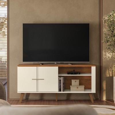 Rack Para Tv Com Nichos Abertos E Pés De Madeira Retrô