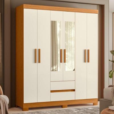 Armário De Quarto Com Espelho E Prateleiras 6 Portas Cumaru Off White