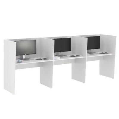 Mesa De Trabalho Call Center 3 Lugares Tripla Fechada - Branco Branco
