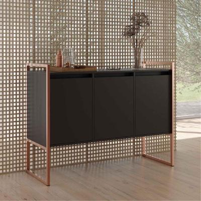 Buffet Industrial Para Sala De Estar 3 Portas Preto Cobre