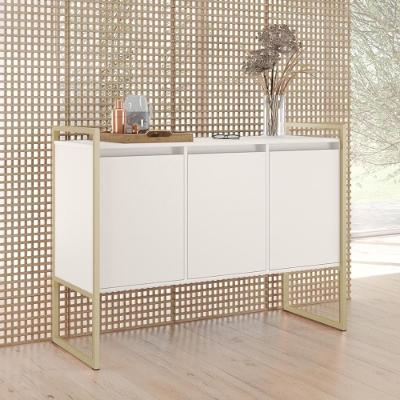 Buffet Industrial Para Sala De Estar 3 Portas Off White Dourado