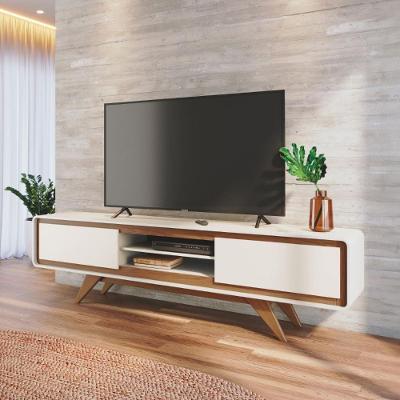 Rack De Sala Para Tv Retrô Off White E Madeira 2,20 Off White