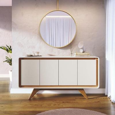Buffet Aparador Off White Com Amadeirado Bordas Arredondadas Off White