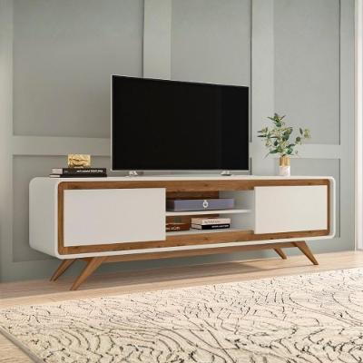 Rack De Sala Para Tv Retrô Off White E Madeira 1,80 Off White