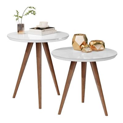 Conjunto Mesa Lateral Sofá Sala Pés Palito - Branco Branco