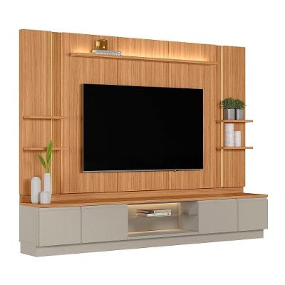 Rack com Painel e Módulos Laterais Magnata para TV 75" 180CM MDF-MDP com LED Café Linea Brasil