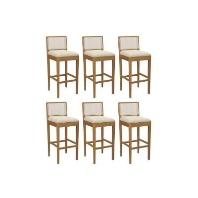 Kit 6 Banquetas Cozinha Sara Premium Madeira Maciça Bege