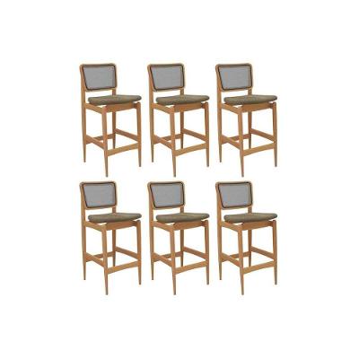 Kit 6 Banquetas Cozinha Liz Premium Madeira Maciça Bege