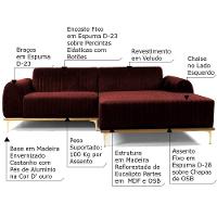 Sofá 4 Lugares com Chaise Base de Madeira Euro 265 Cm Vinho - 3