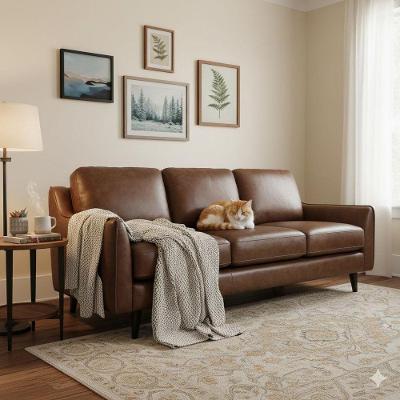 Sofá Jack 3 Lugares Fixo Café Couro Natural 471dark Brown Mempra Móveis