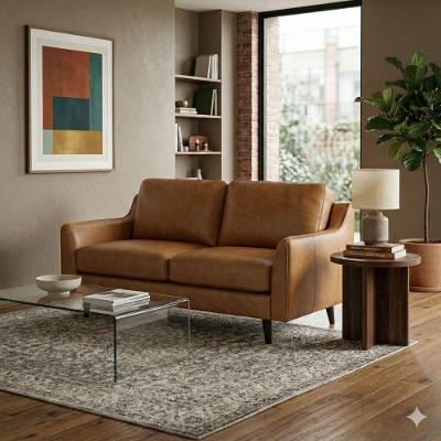 Sofá Jack 2 Lugares Fixo Café Couro Natural 469light Brown Mempra Móveis