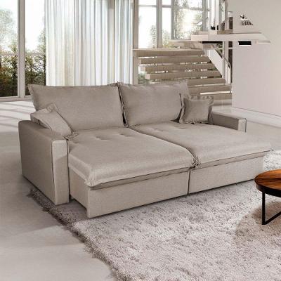Sofá Cama Lume 4 Lugares Retrátil 250cm Marrom Linho Rústico King