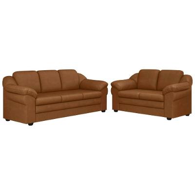 Sofá Áurea Conjunto 2 e 3 Lugares Fixo 157CM e 207CM Caramelo Corino