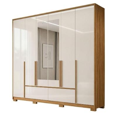 Guarda Roupas Casal Com Espelho 6 Portas 4 Gavetas Quartzo Madeirado-off White