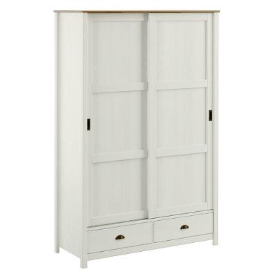 Guarda Roupa Solteiro 9178 2 Portas de Correr 2 Gavetas Madeira Maciça Taeda Branco Freijo Milani
