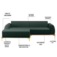 Sofá 265Cm 4 Lugares Com Chaise Esquerdo Pés Gold Molino C-117 Linho Verde - Domi - 5