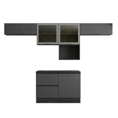 Cozinha Modulada Etna 2 Gavetas MDP-MDF 258CM Grafite Poliman Móveis