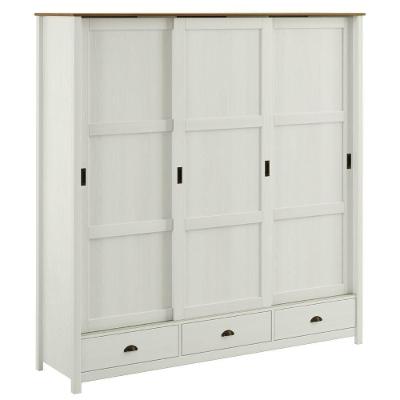 Guarda Roupa Casal 9179 3 Portas de Correr 3 Gavetas Madeira Maciça Taeda Branco Freijo Milani