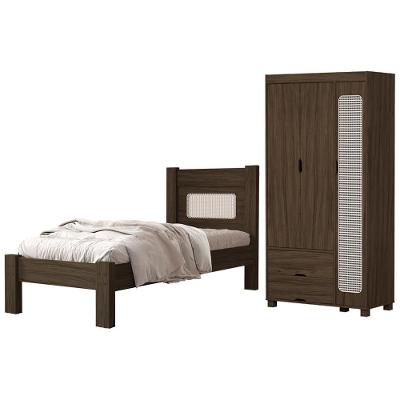 Guarda Roupa Solteiro Clara 3 Portas de Bater 2 Gavetas MDF Marrom com Corrediças Telescópicas